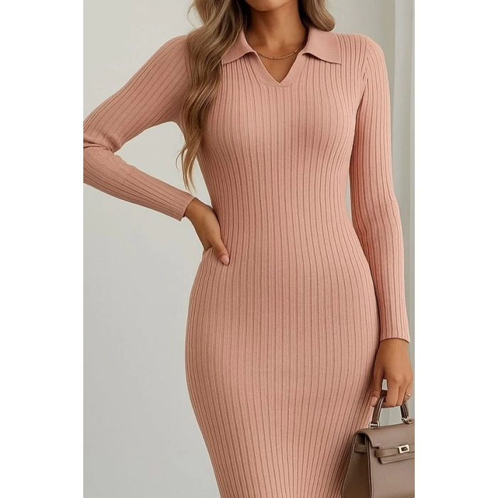 MDB Kadın Uzun Kollu Yakalı Triko Elbise