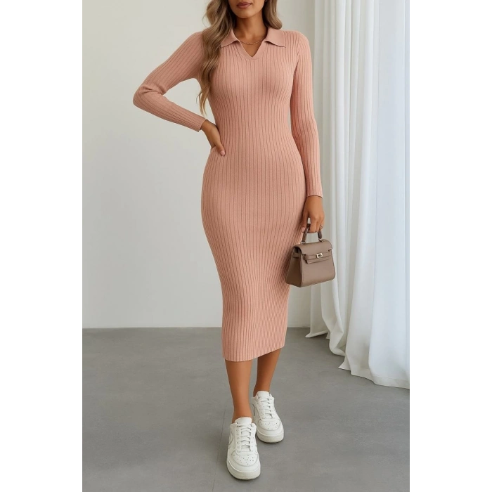 MDB Kadın Uzun Kollu Yakalı Triko Elbise