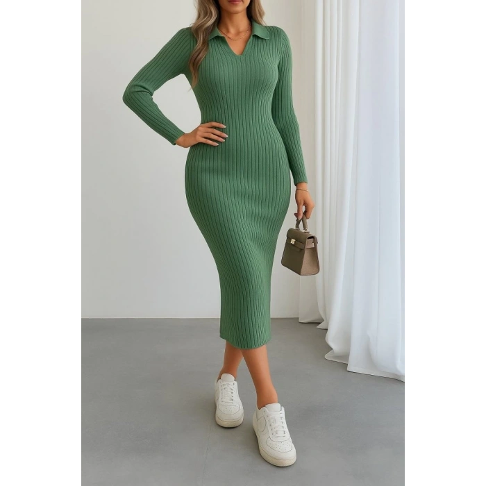 MDB Kadın Uzun Kollu Yakalı Triko Elbise