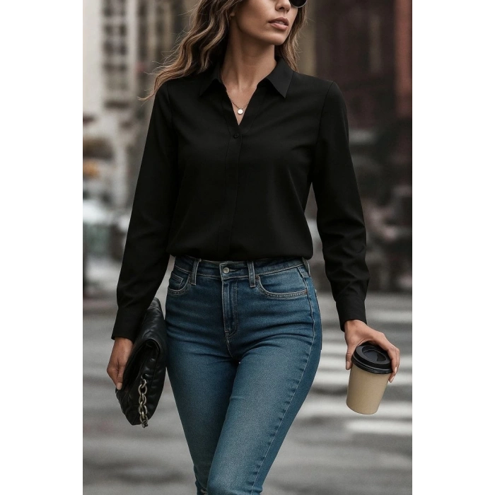 MDB Kadın Uzun Kollu Yakalı Trikoton Gömlek