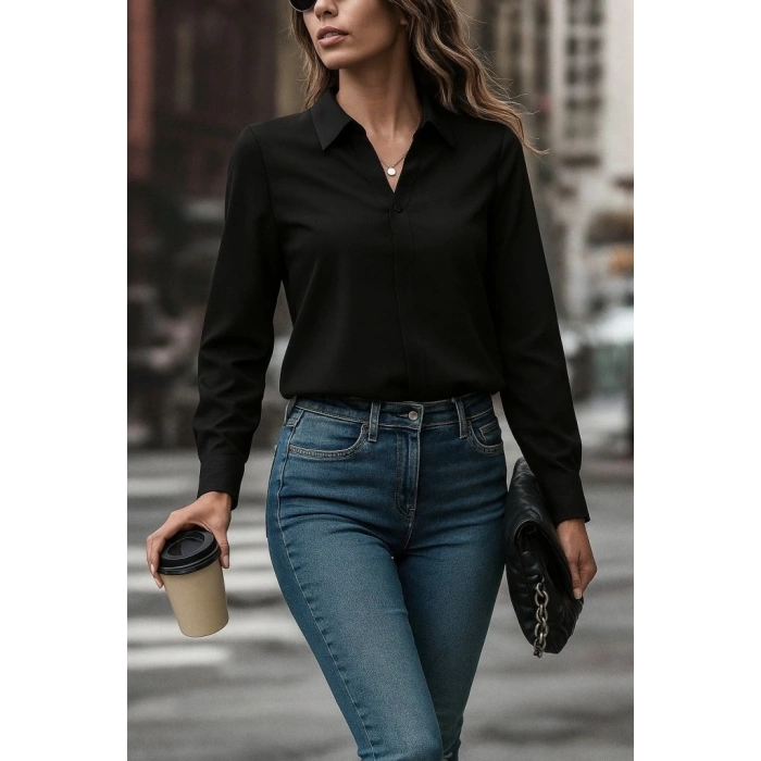 MDB Kadın Uzun Kollu Yakalı Trikoton Gömlek