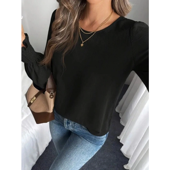 MDB Kadın Uzun Kollu Yuvarlak Yaka Aerobin Bluz