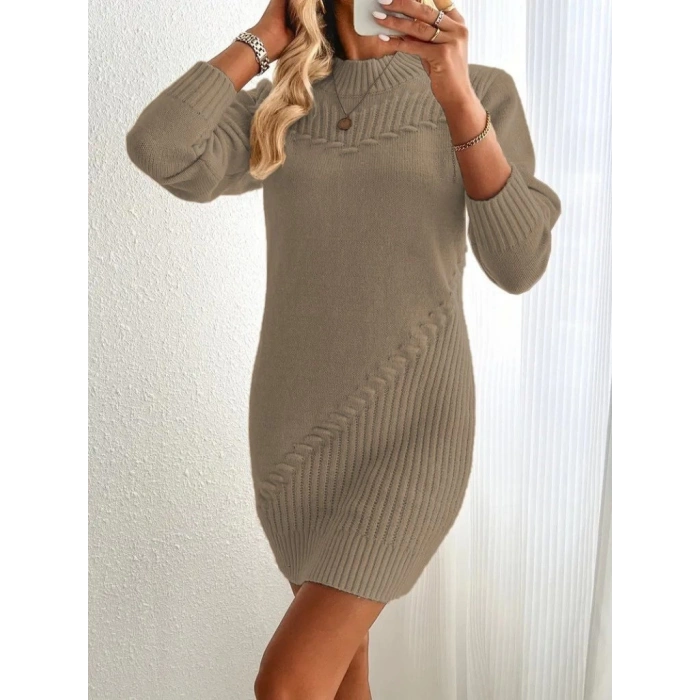 MDB Kadın Uzun Kollu Yuvarlak Yaka Mini Triko Elbise