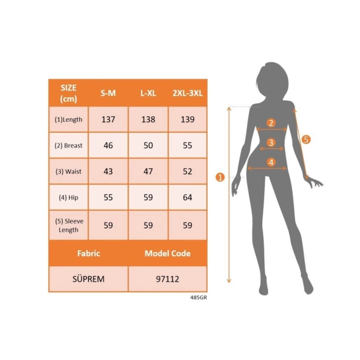 MDB Kadın Uzun Kollu Yuvarlak Yakalı Beli Kuşaklı Desenli Süprem Uzun Elbise