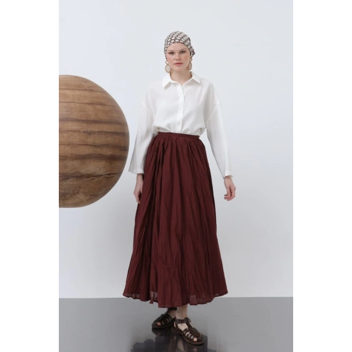 MDB Kadın Yüksek Bel Arkadan Fermuarlı Kırışık Geniş Kesimli Vural Etek