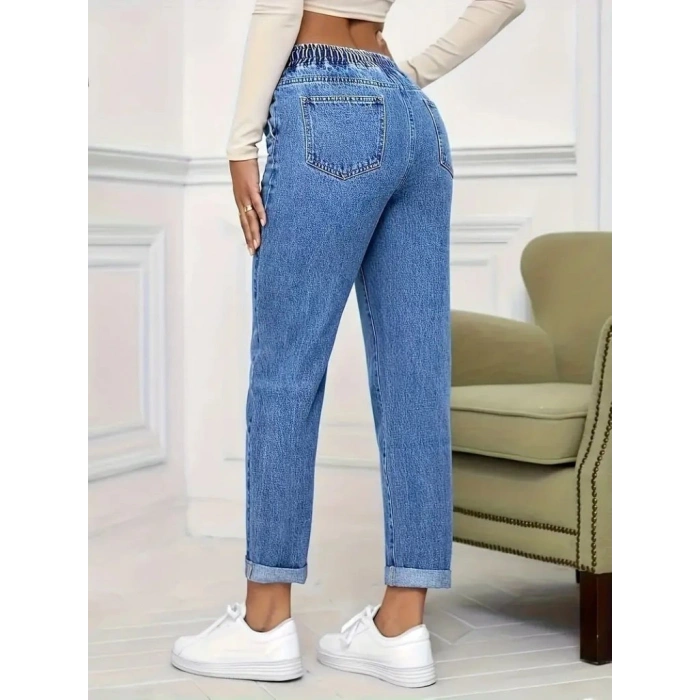 MDB Kadın Yüksek Bel Bağcıklı Kot Pantolon