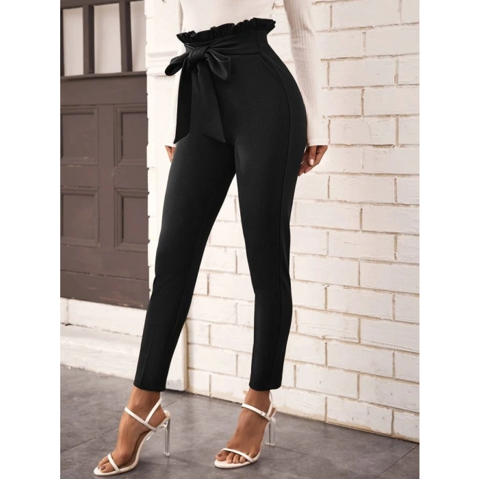 MDB Kadın Yüksek Bel Beli Fırfırlı önden Bağlamalı Ithal Krep Pantolon