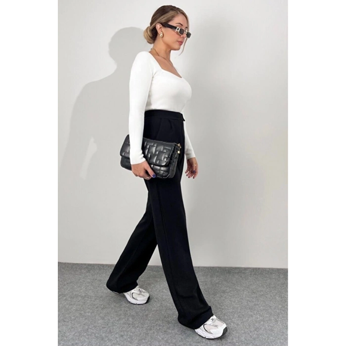 MDB Kadın Yüksek Bel Cepli Cırt Kapama Janjan Krep Pantolon