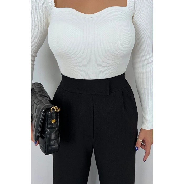 MDB Kadın Yüksek Bel Cepli Cırt Kapama Janjan Krep Pantolon