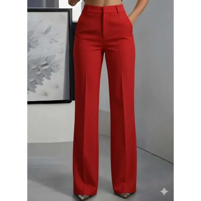 MDB Kadın Yüksek Bel Cepli Ithal Krep Pantolon