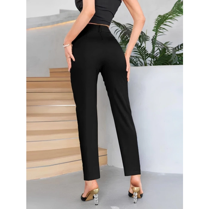 MDB Kadın Yüksek Bel Cepli önden çimalı Dokuma çanta Pantolon