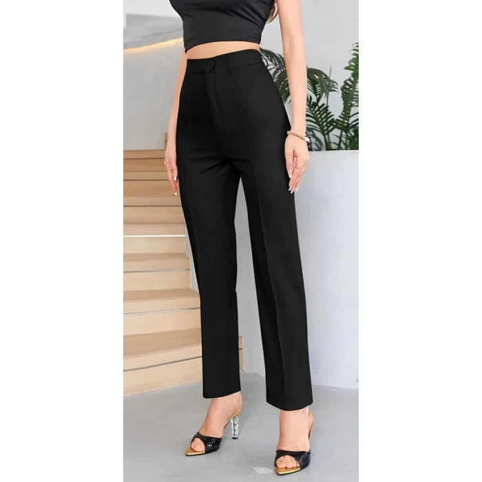 MDB Kadın Yüksek Bel Cepli önden çimalı Dokuma çanta Pantolon