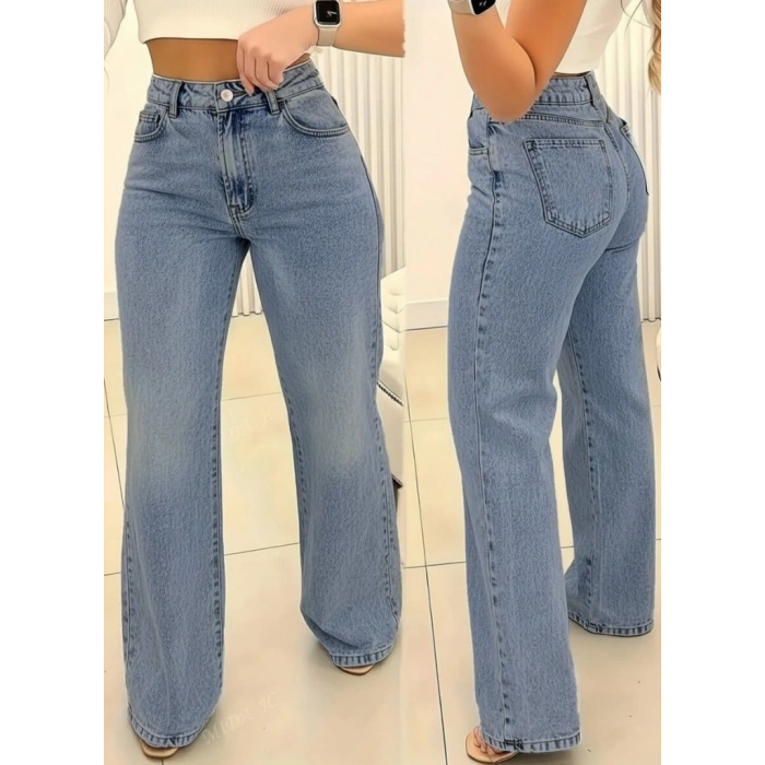 MDB Kadın Yüksek Bel Cepli Paçaya Doğru Geniş Kot Pantolon