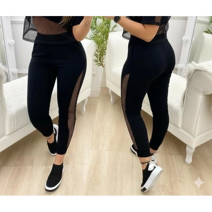 MDB Kadın Yüksek Bel File Detaylı Dar Kesim Viskon Iki Iplik Pantolon