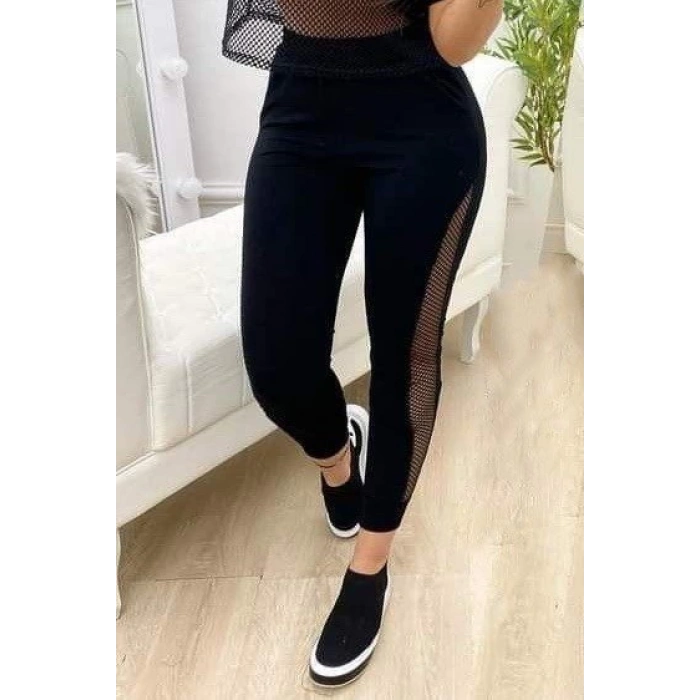 MDB Kadın Yüksek Bel File Detaylı Dar Kesim Viskon Iki Iplik Pantolon