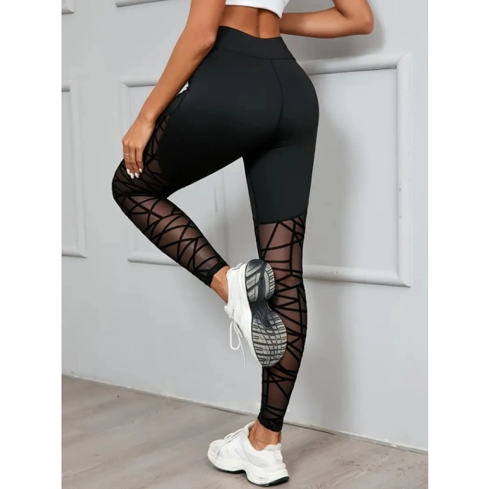 MDB Kadın Yüksek Bel Geometrik Desen File Detaylı Dalgıç Tayt