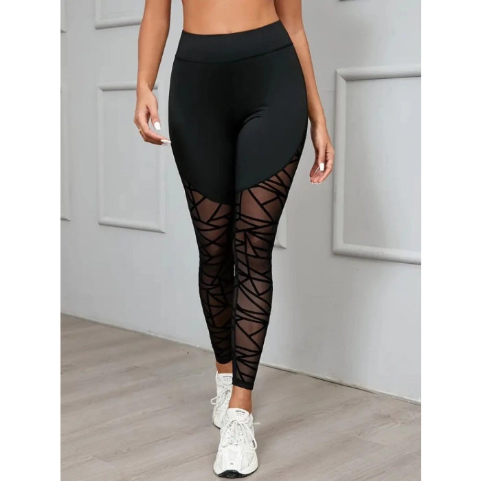 MDB Kadın Yüksek Bel Geometrik Desen File Detaylı Dalgıç Tayt