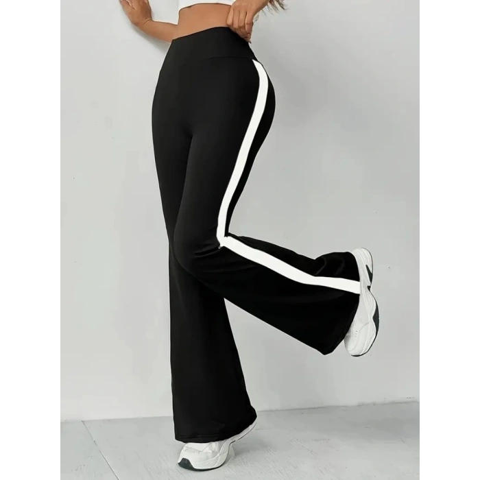 MDB Kadın Yüksek Bel İspanyol Paçalı Yanlardan şerit Detaylı Dalgıç Tayt Pantolon