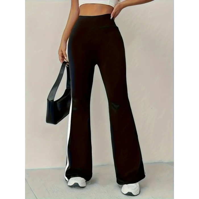 MDB Kadın Yüksek Bel İspanyol Paçalı Yanlardan şerit Detaylı Dalgıç Tayt Pantolon