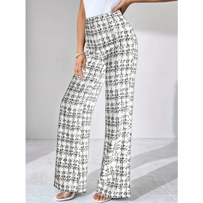 MDB Kadın Yüksek Bel Paçaya Doğru Geniş Dokuma Pantolon