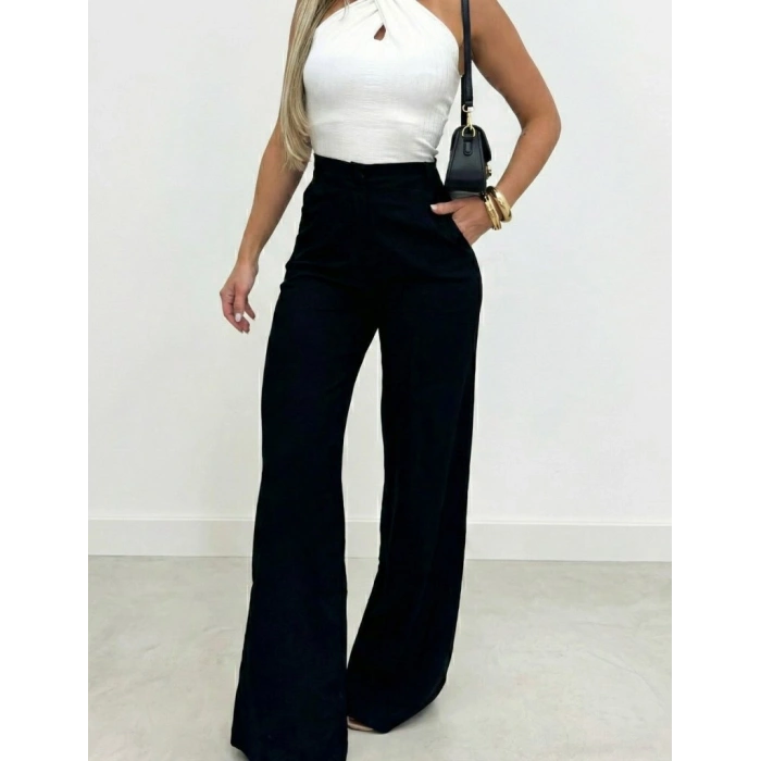 MDB Kadın Yüksek Bel Paçaya Doğru Genişleyen Ithal Krep Pantolon