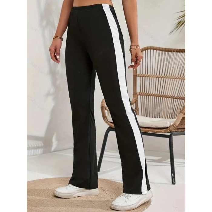 MDB Kadın Yüksek Bel Yan şerit Detaylı Yırtmaçlı Viskon Iki Iplik Pantolon