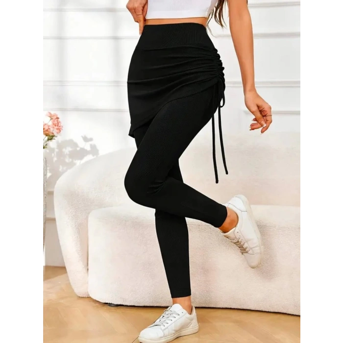 MDB Kadın Yüksek Bel Yandan Büzgülü Alttan Uzun Kaşkorse Tayt Etek