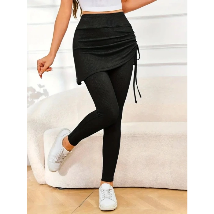 MDB Kadın Yüksek Bel Yandan Büzgülü Alttan Uzun Kaşkorse Tayt Etek