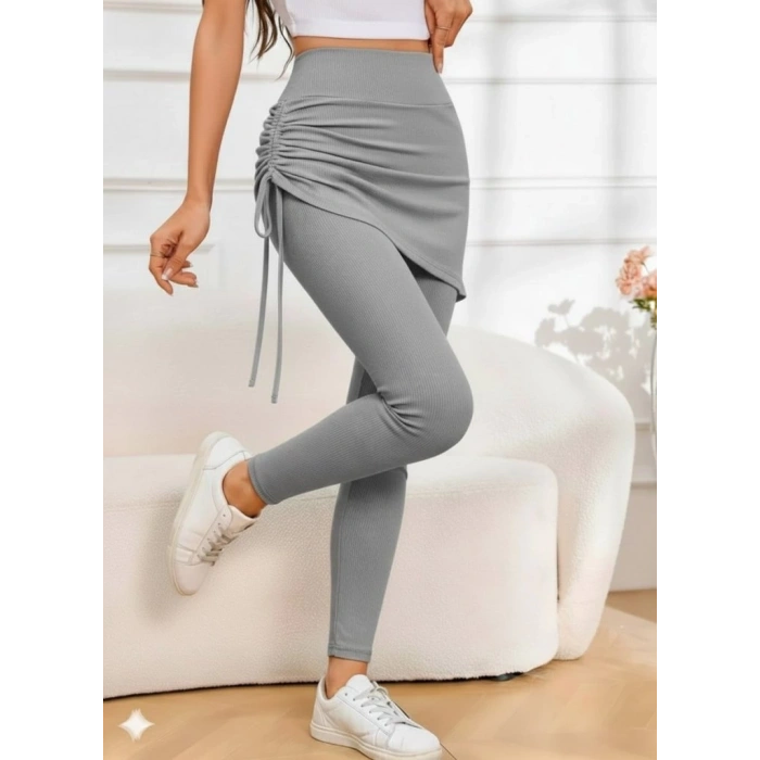 MDB Kadın Yüksek Bel Yandan Büzgülü Alttan Uzun Kaşkorse Tayt Etek