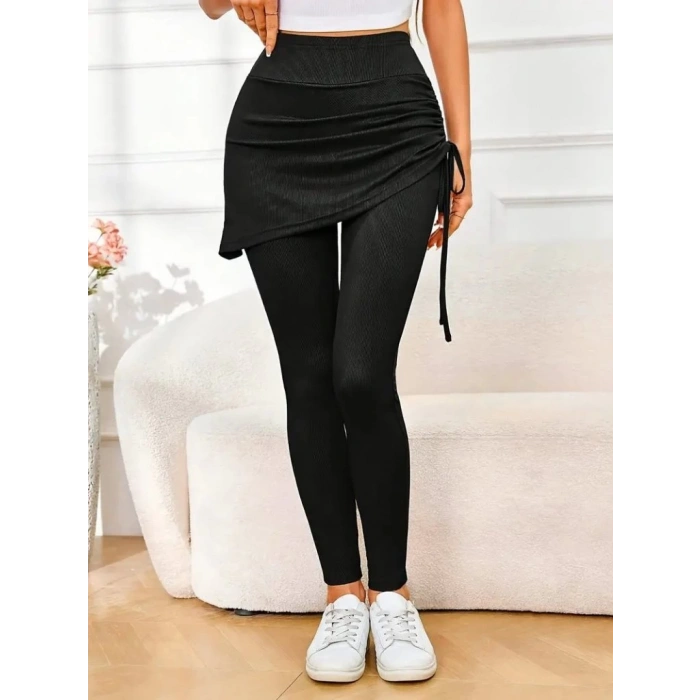 MDB Kadın Yüksek Bel Yandan Büzgülü Alttan Uzun Kaşkorse Tayt Etek