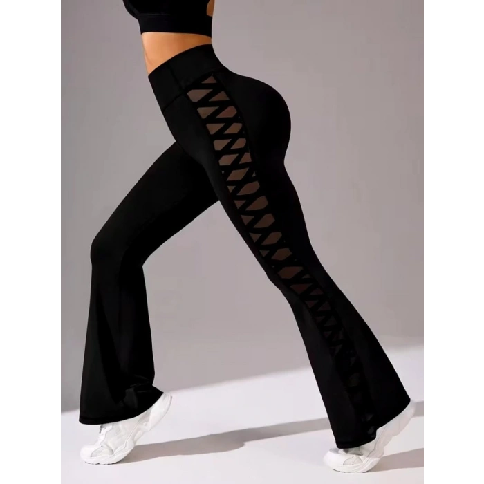 MDB Kadın Yüksek Bel Yanları çapraz Tül Detaylı Dalgıç Tayt