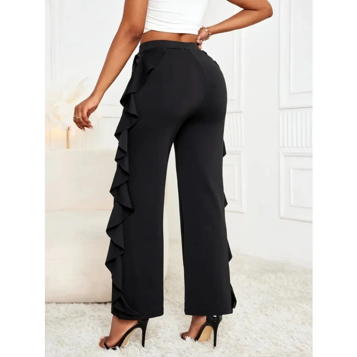 MDB Kadın Yüksek Bel Yanları Volanlı Cepli Sandy Pantolon