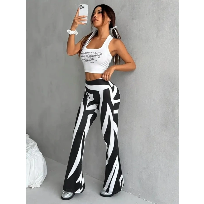 MDB Kadın Yüksek Bel Zebra Desenli Dalgıç Tayt