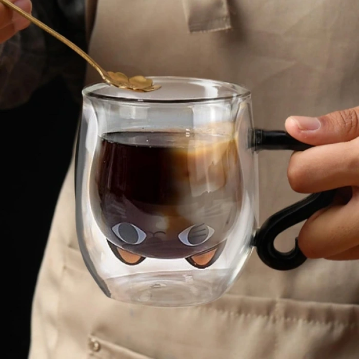 MDB Kedi Figürlü Çift Cidarlı Cam Bardak