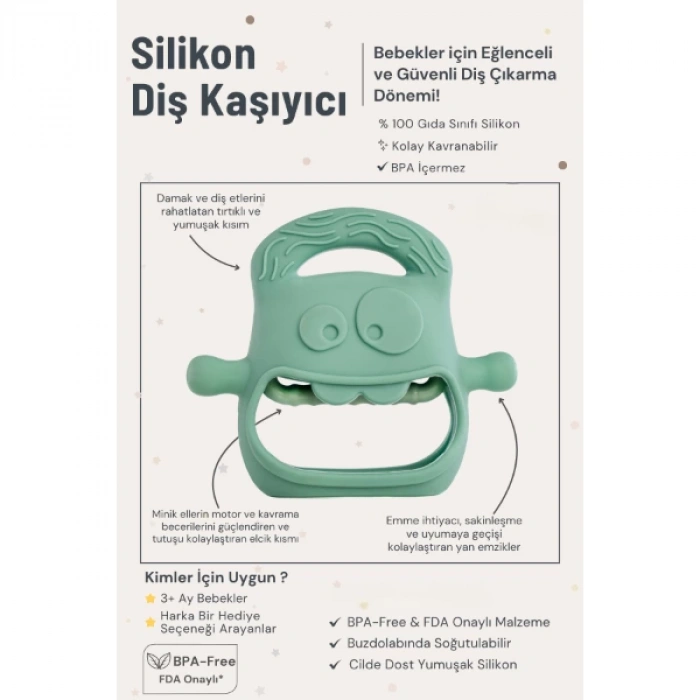 MDB Koyu Yeşil Bebek Silikon Diş Kaşıyıcı
