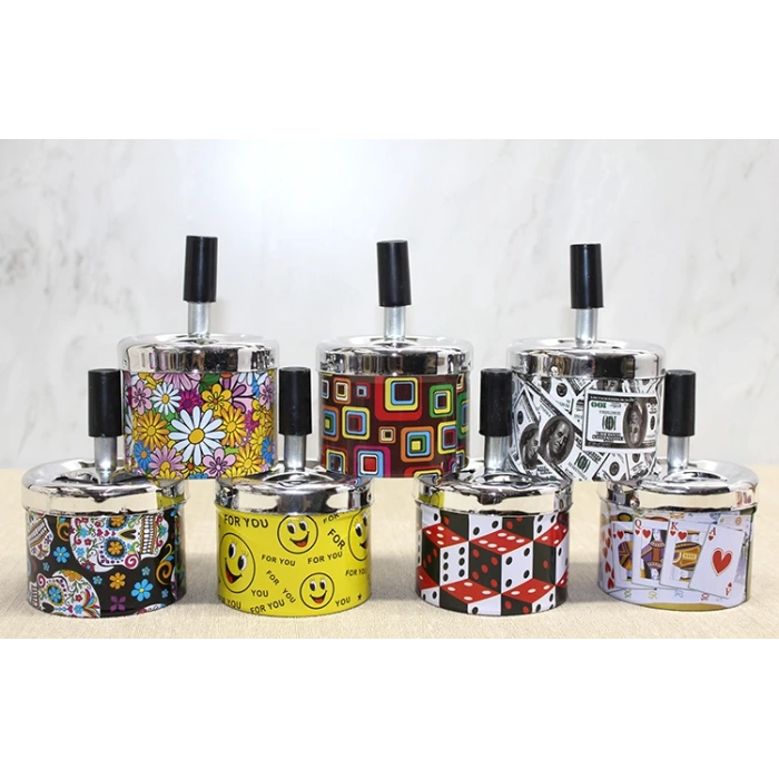 MDB Küçük Boy Metal Renkli Basmalı Küllük Yuvarlak