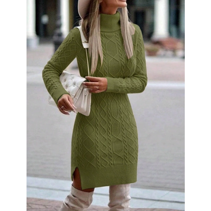 MDB Loren Yünlü Motifli Midi Boy Triko Elbise