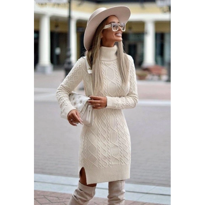 MDB Loren Yünlü Motifli Midi Boy Triko Elbise