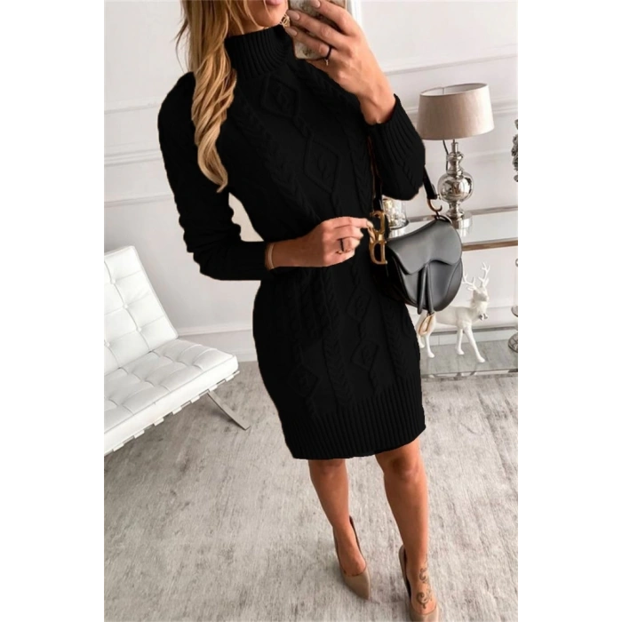 MDB Loren Yünlü Motifli Midi Boy Triko Elbise