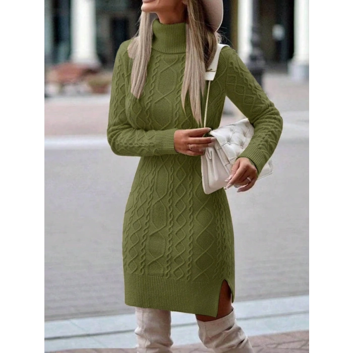 MDB Loren Yünlü Motifli Midi Boy Triko Elbise