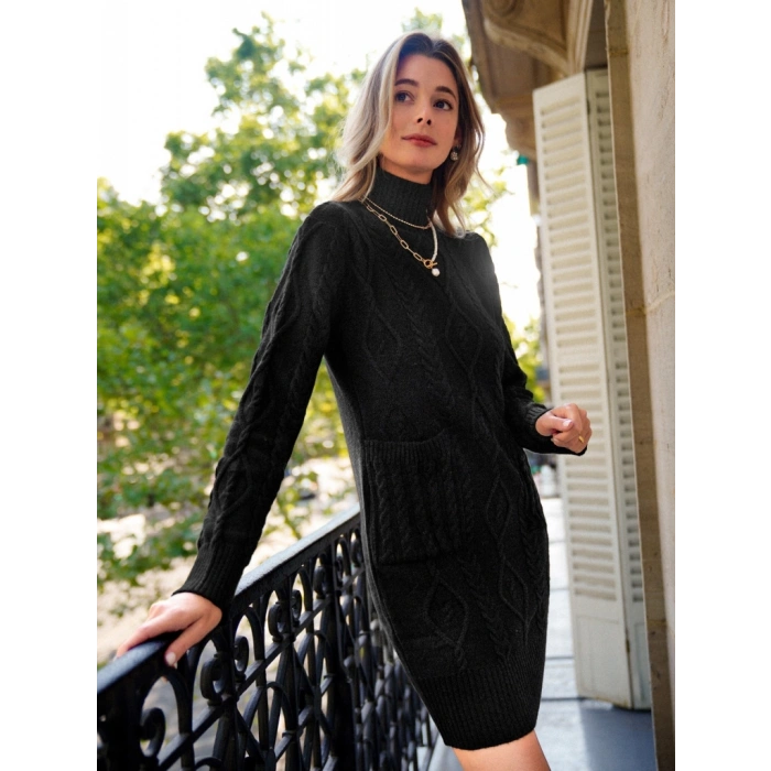 MDB Loren Yünlü Motifli Midi Boy Triko Elbise