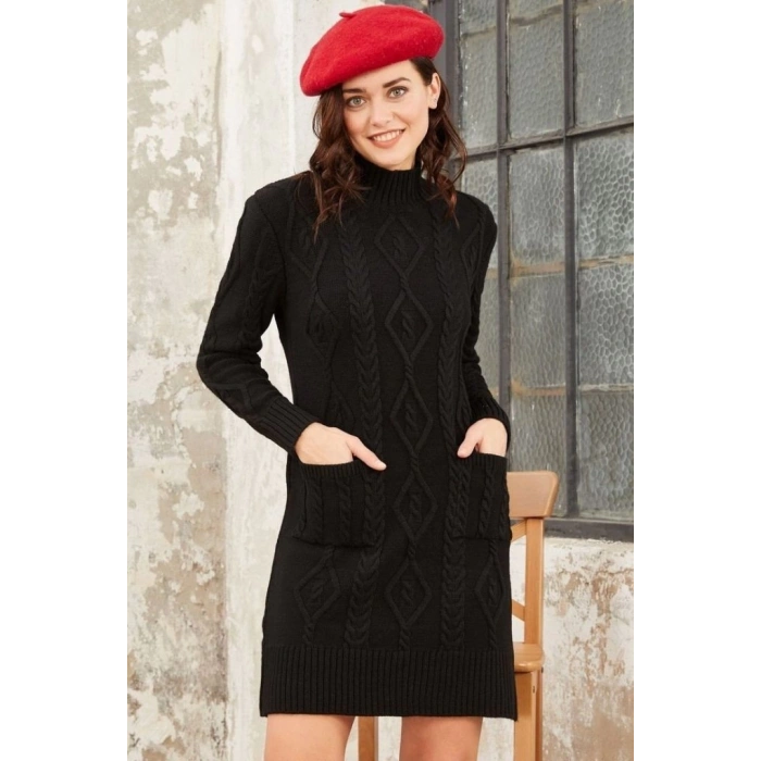 MDB Loren Yünlü Motifli Midi Boy Triko Elbise