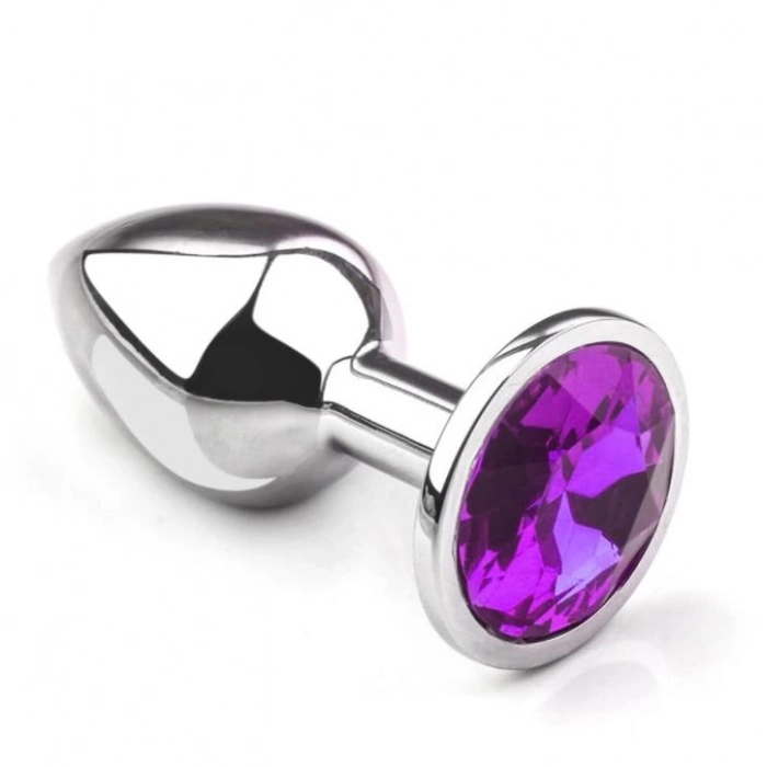 MDB Metal Elmas Taşlı Anal Plug Mor En Küçük Boy