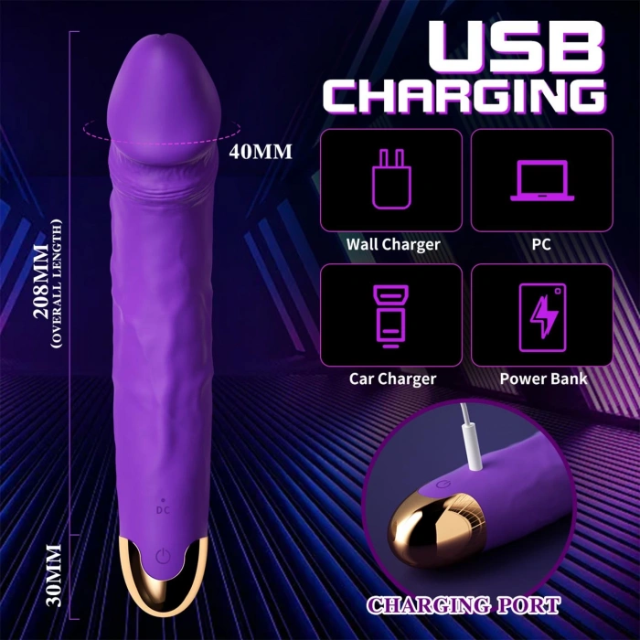 MDB Modern Gerçekçi Dildo Vibratör Mor