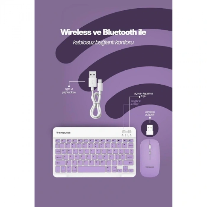 MDB Mor Kablosuz Klavye Ve Mouse Seti