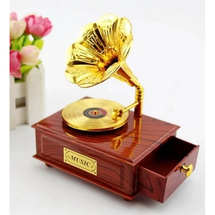 MDB Nostaljik Gramafon Hareketli Müzik Kutusu Çekmeceli N-28AL5