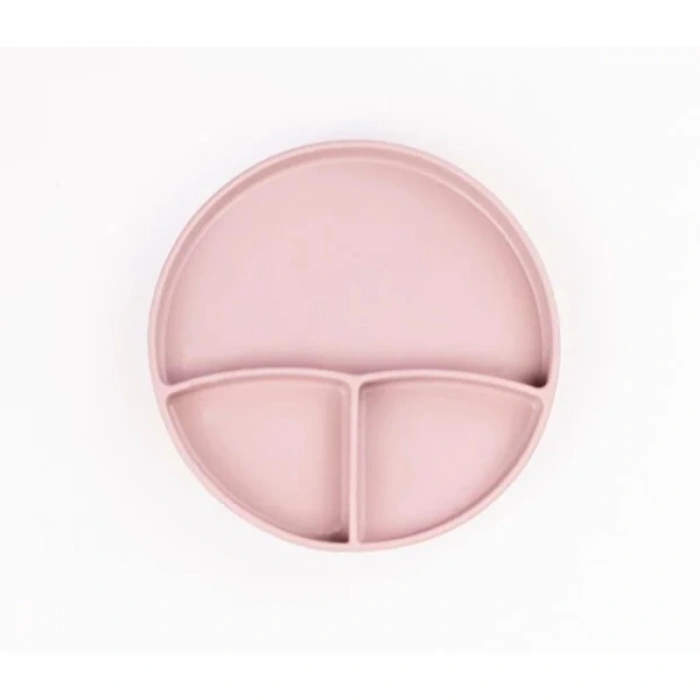 MDB Pembe 3’lü Silikon Yemek Seti – Önlük + Diş Kaşıyıcılı Kaşık + Vakumlu Tabak