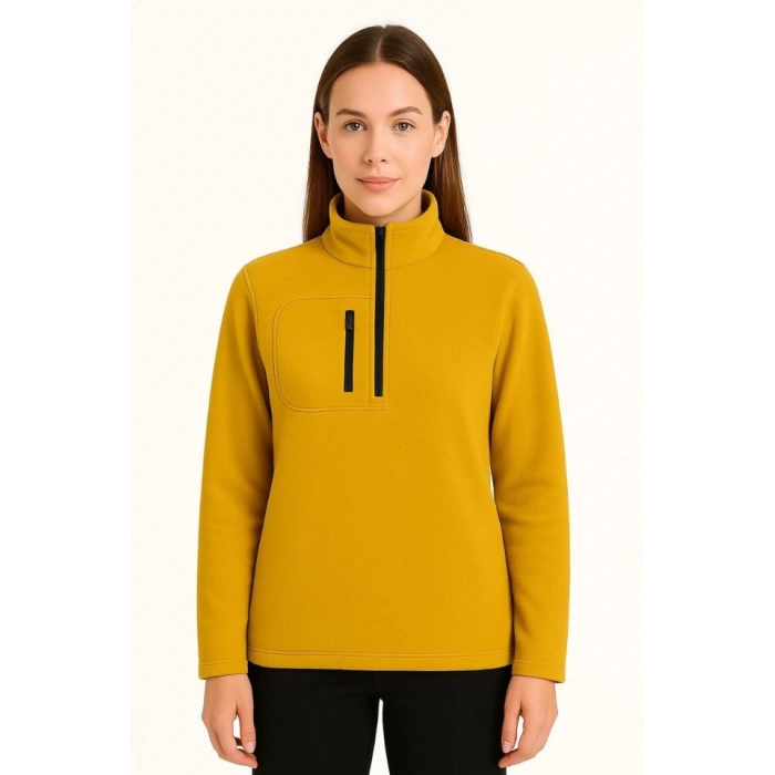 MDB Polar Kazak – Dik Yaka, Yarım Fermuarlı, Fermuarlı Göğüs Cepli, iyah Biyeli, Kışlık Rahat Regular Fit Günlük odel  arı