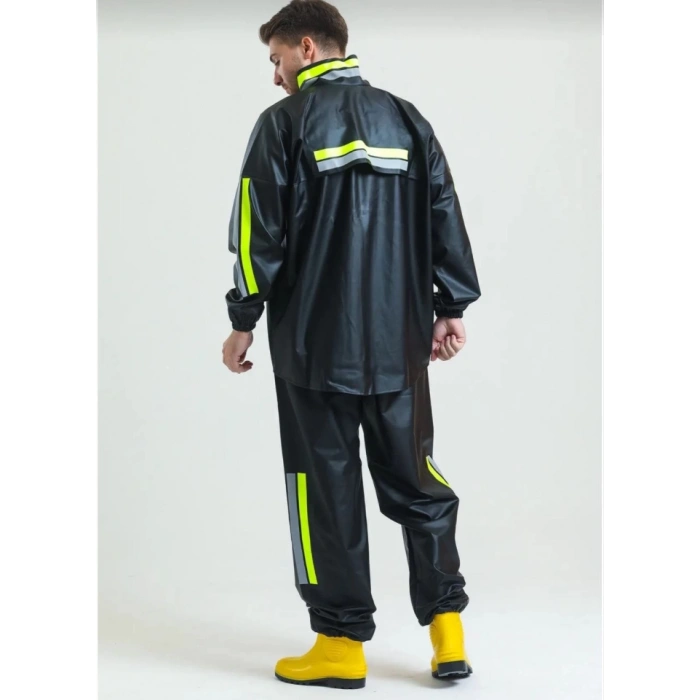 MDB Premium otorcu Kurye Yağmurluk Takım u Geçirmez PVC Kumaş Reflektörlü TÜBİTAK Onaylı  iyah