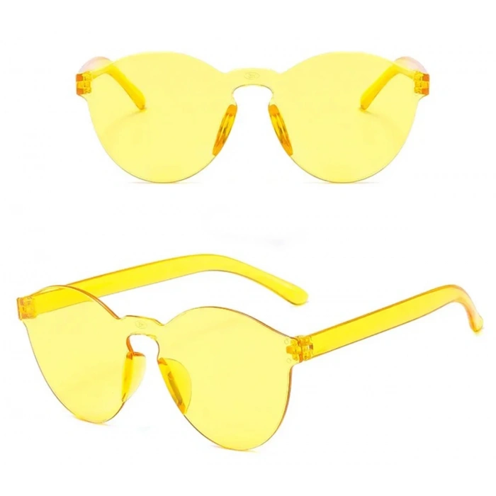 MDB Sert Mika Oval Şekilli Çerçevesiz Sarı Gözlük Retro Parti 5x14 cm